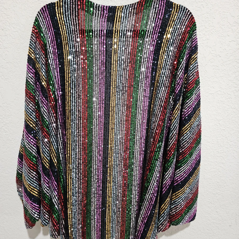 Torrid Multicolored Striped Sequin Kimono Cardigan. - Picture 4 of 7